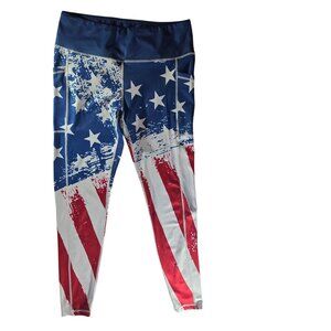CVG Leggings large Stretch pants Activewear Womens yoga exercise american flag